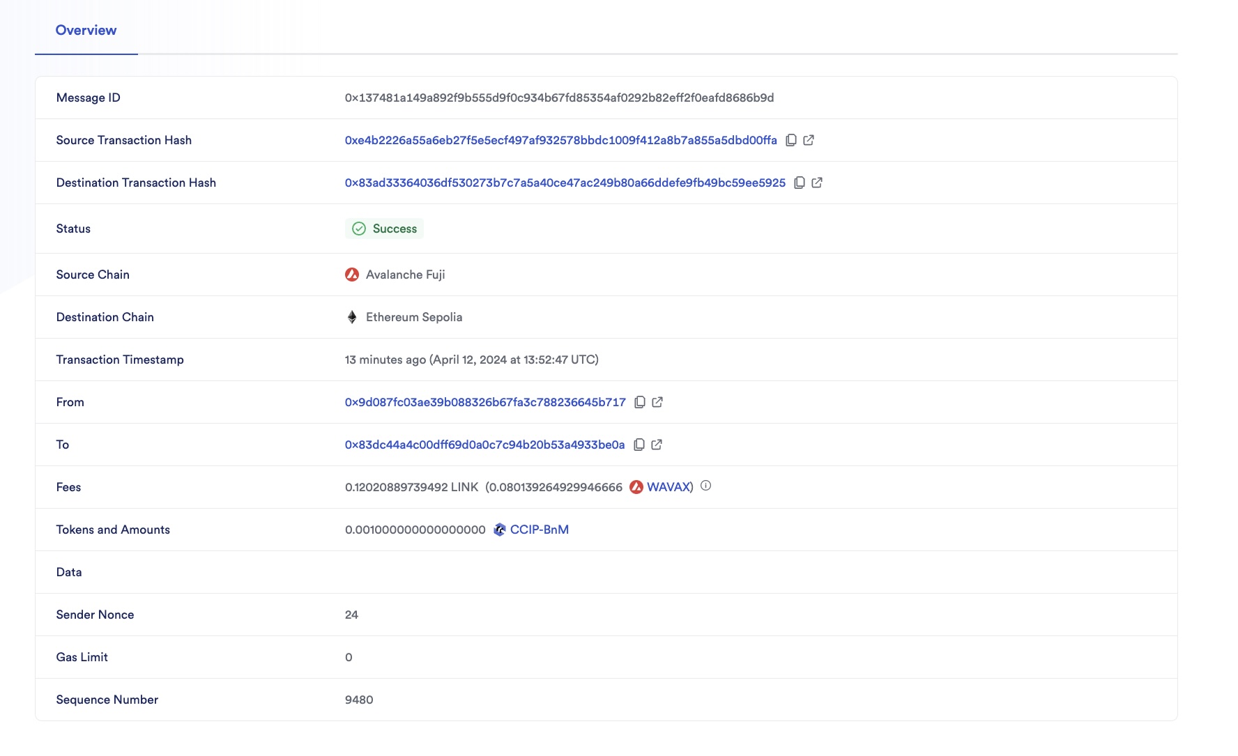 Chainlink CCIP Explorer transaction details